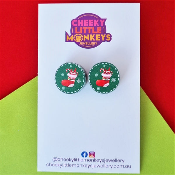 Christmas stocking stud earrings