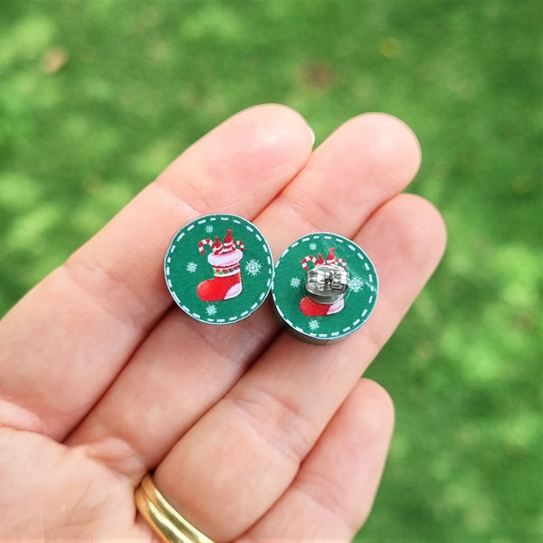 Christmas stocking stud earrings