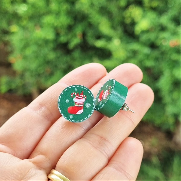 Christmas stocking stud earrings